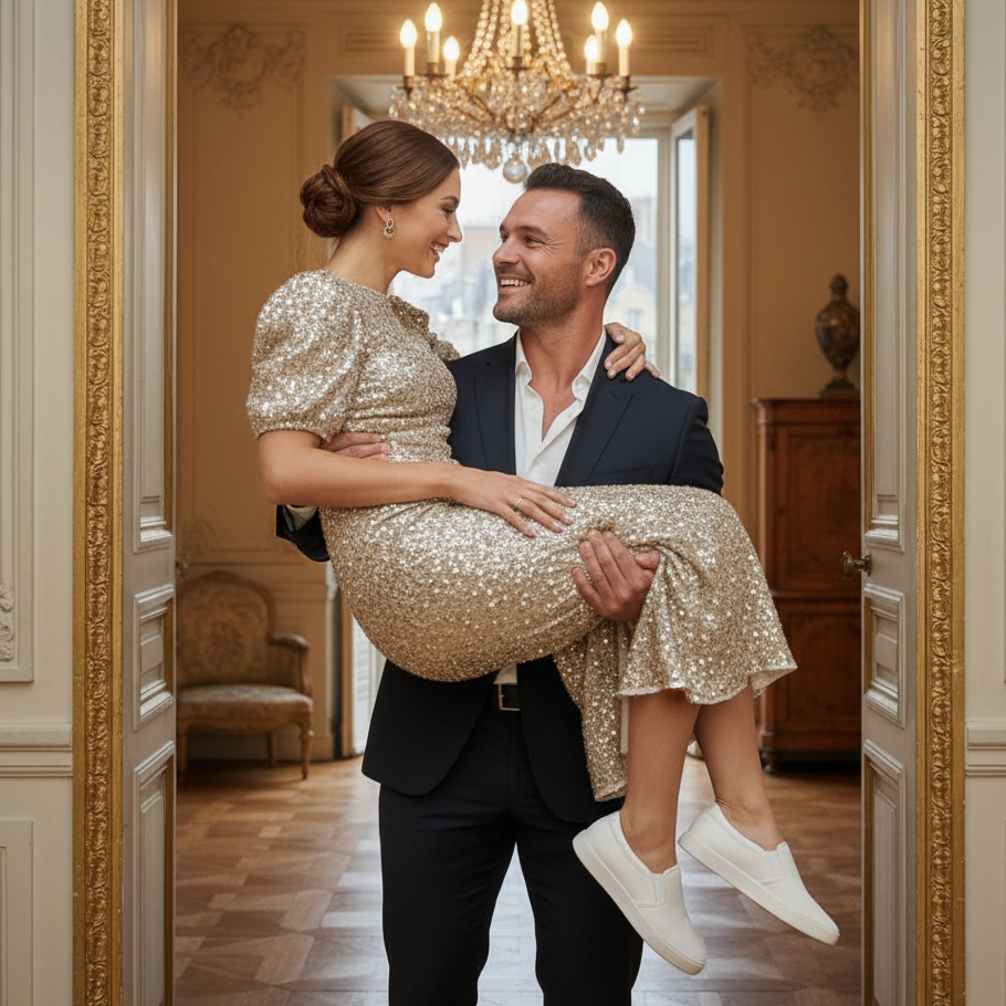 Puff Sleeve Sequin Midi Dress