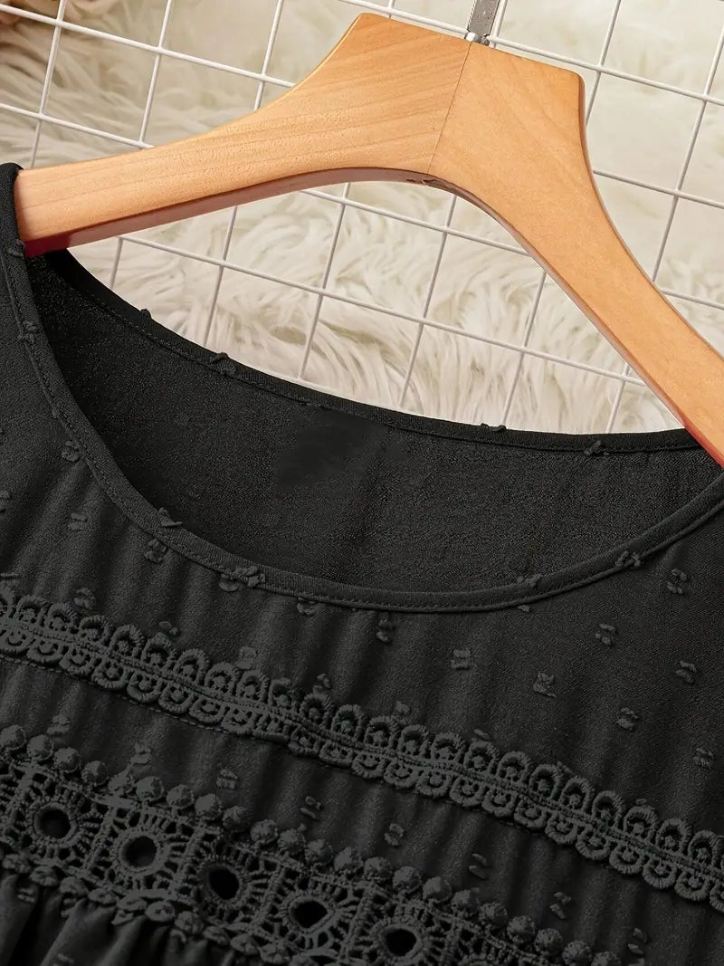 Polka Dot Textured Short Sleeved Blouse Top