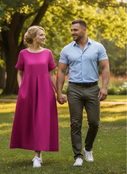 Plus Size Linen A-Line Maxi Dresses