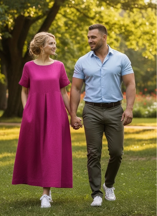 Plus Size Linen A-Line Maxi Dresses