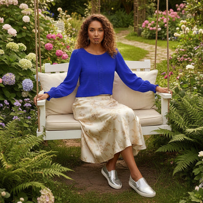 Polka Dot Lace Lantern Sleeve Top