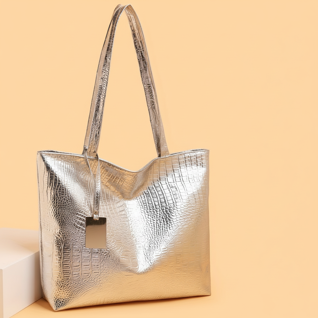 Vintage Metallic Vegan Leather Tote Bag