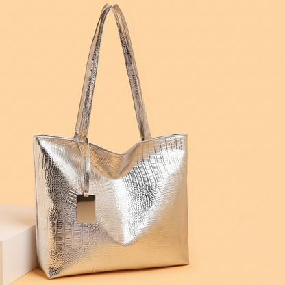 Vintage Metallic Vegan Leather Tote Bag