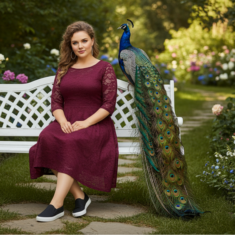 Chic Plus Size Lace Midi Dress