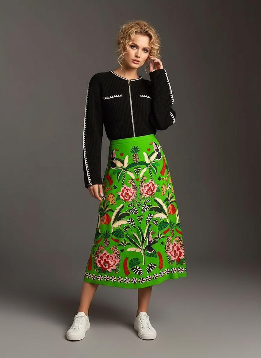 Tropical Rio Floral A-Line Skirt