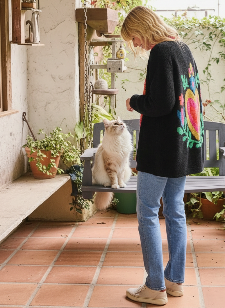 Chic Heart Knit Cardigan Coat