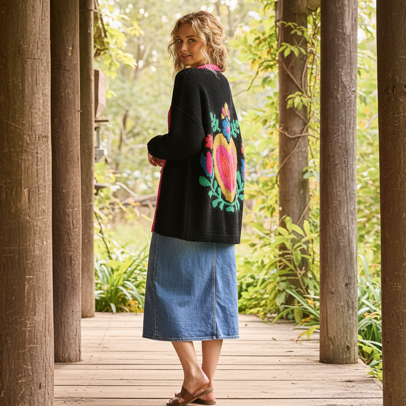 Chic Heart Knit Cardigan Coat