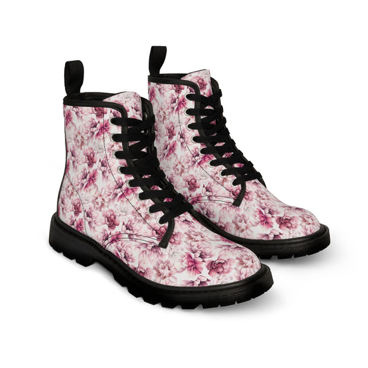 Pale Pink Floral Combat Boots