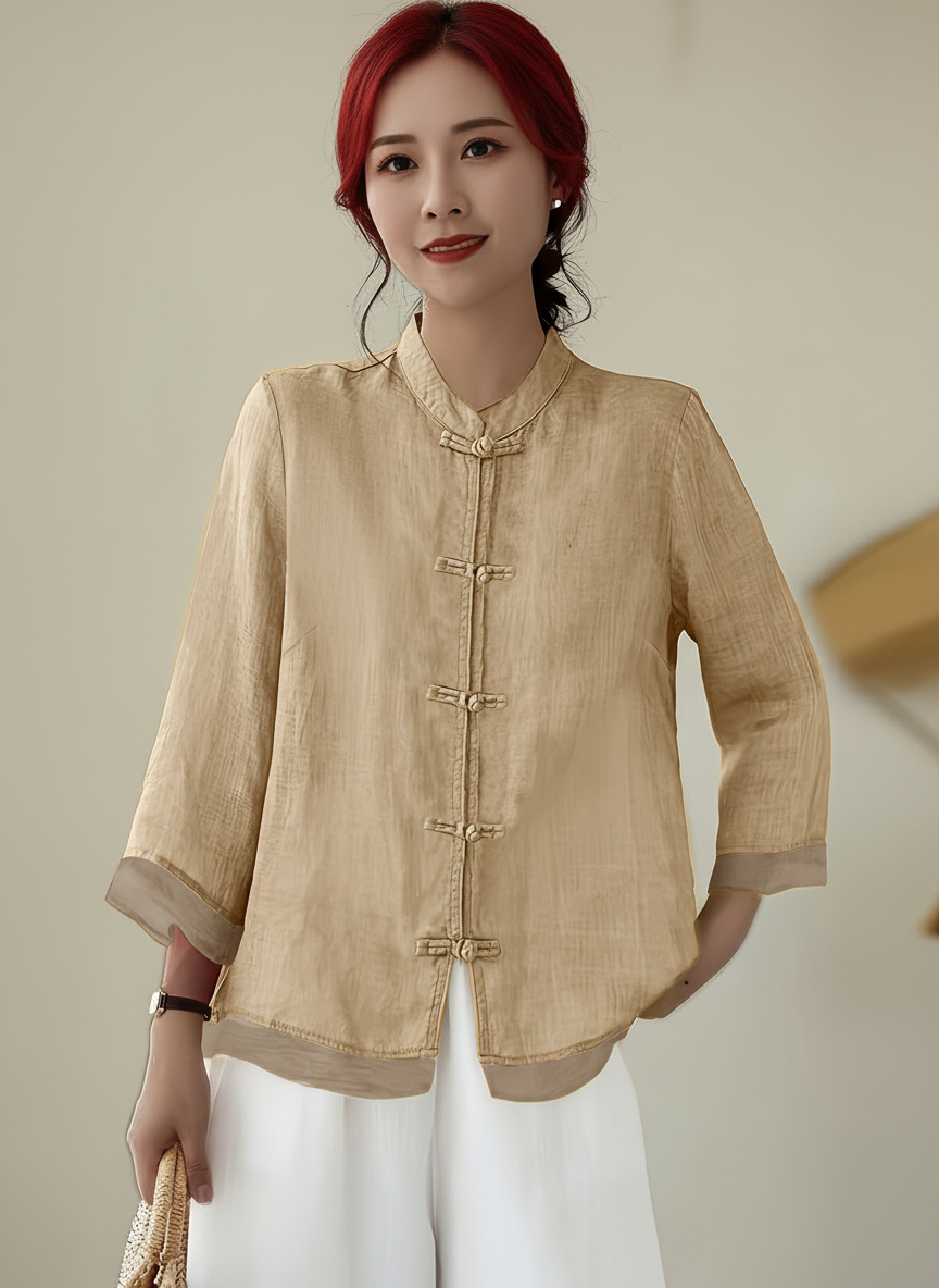 TADAMA Plus Size Mandarin Nehru Collar Top