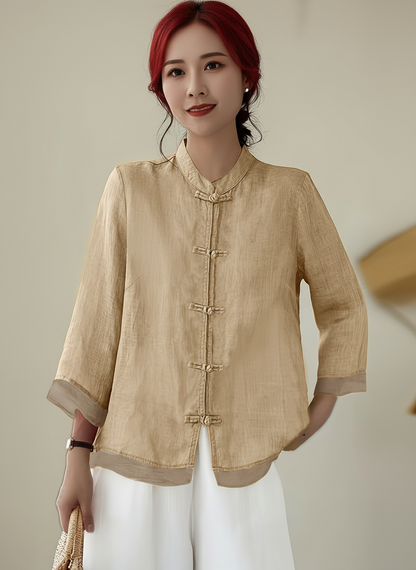 TADAMA Plus Size Mandarin Nehru Collar Top