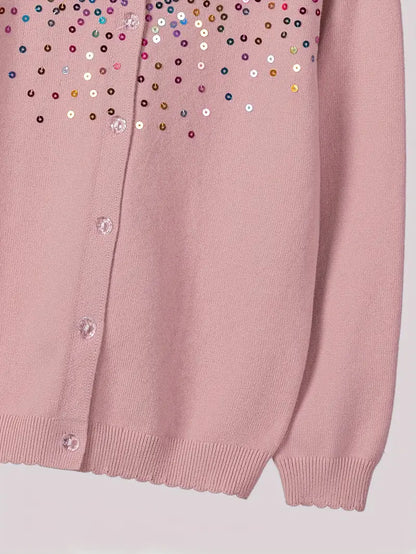 Girls' Sequined Round Neck Cardigans