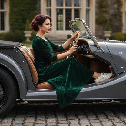 Velvet 3/4 Sleeve Midi Dress