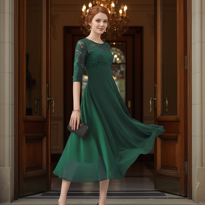 Vogue Chiffon Lace Midi Dress