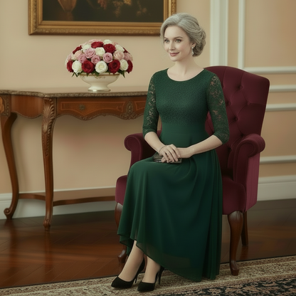 Vogue Chiffon Lace Midi Dress