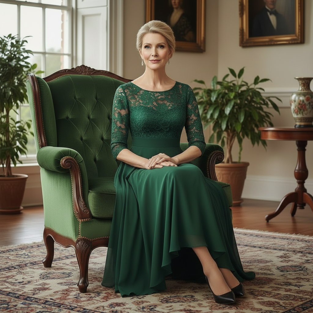 Vogue Chiffon Lace Midi Dress