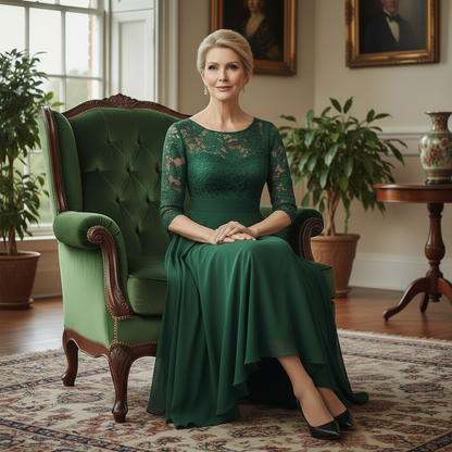 Vogue Chiffon Lace Midi Dress