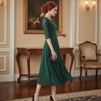 Vogue Chiffon Lace Midi Dress