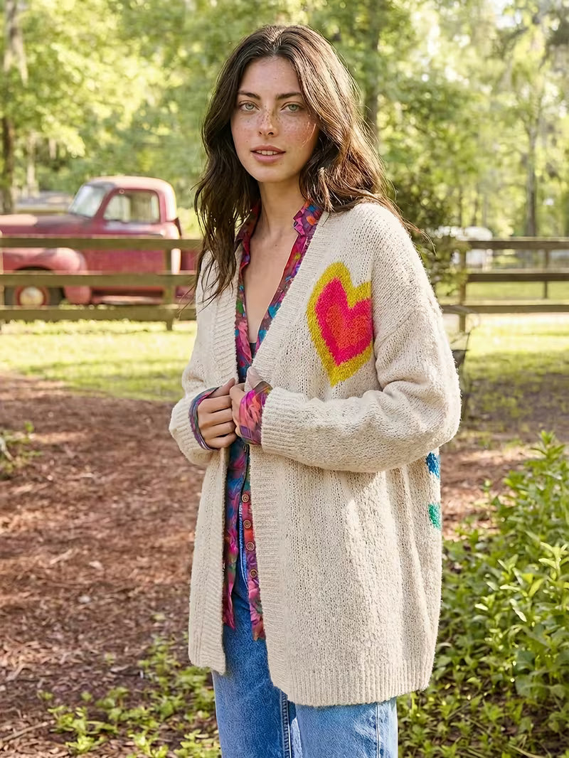 Chic Heart Knit Cardigan Coat