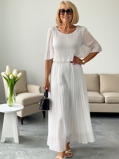Valentina Ribbed Lightweight Pleated Maxi Dress