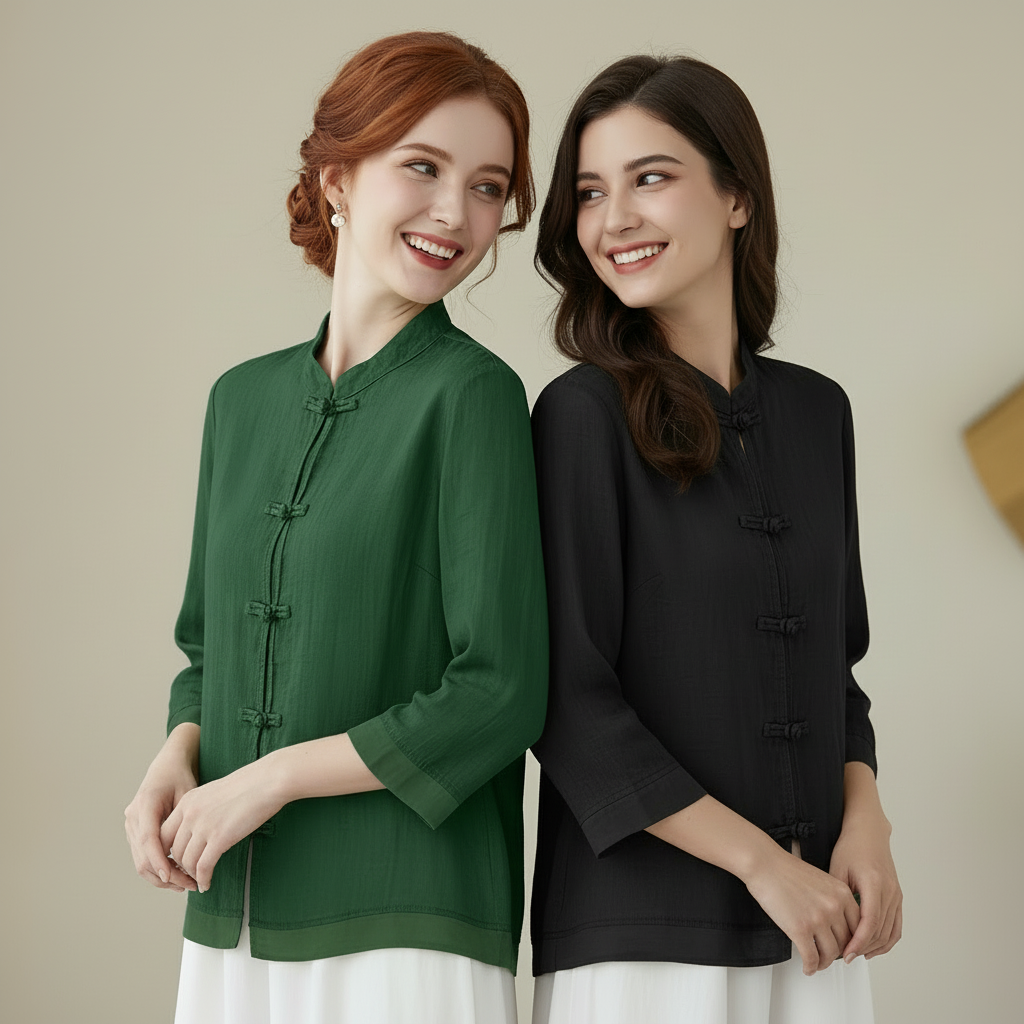 TADAMA Plus Size Mandarin Nehru Collar Top