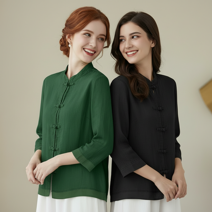 TADAMA Plus Size Mandarin Nehru Collar Top