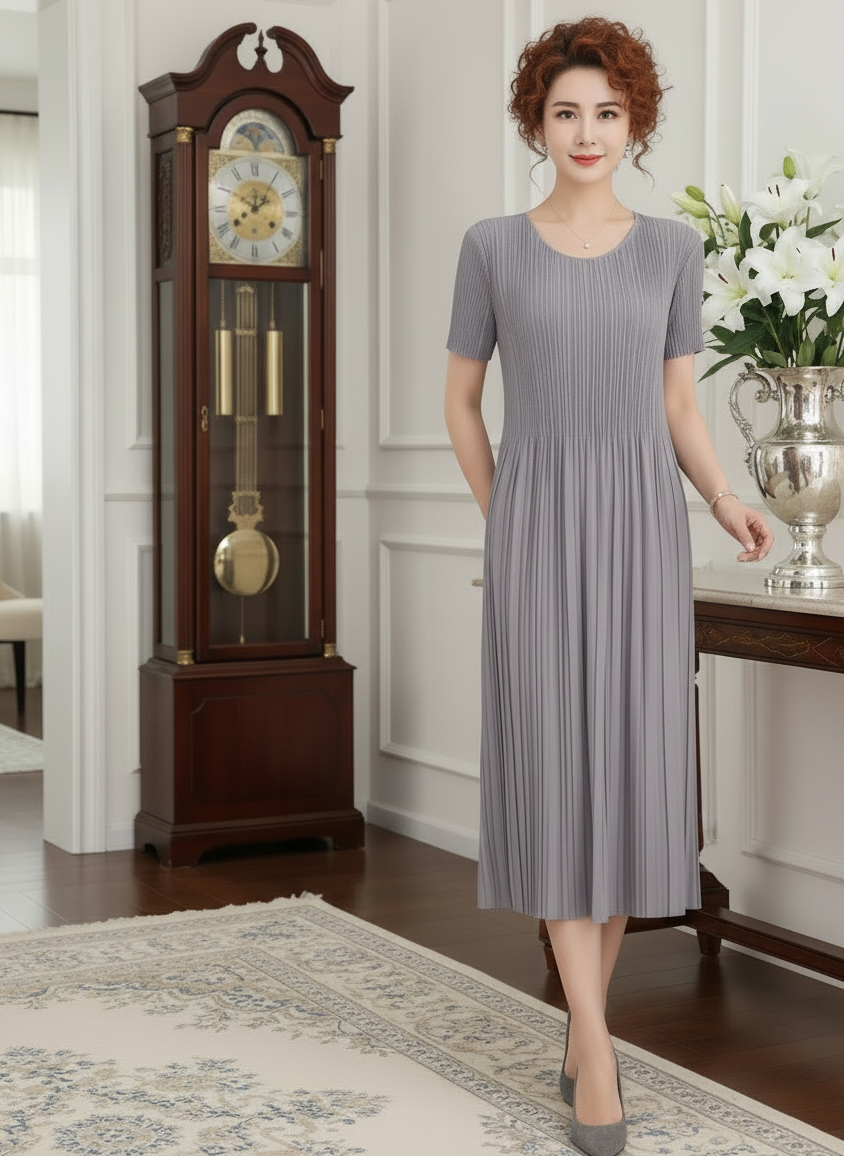 Classic Pleated Polyester Dress