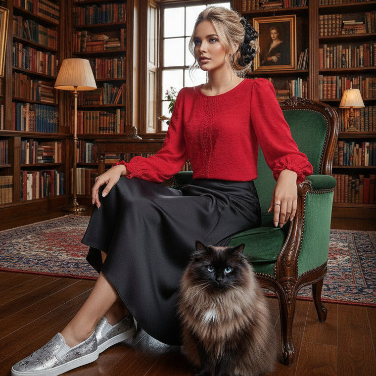 Polka Dot Lace Lantern Sleeve Top