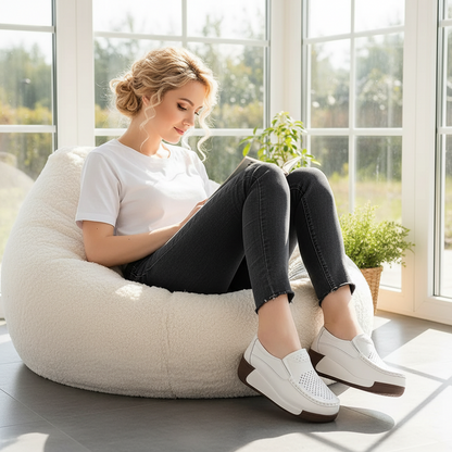 Lightweight Cowhide Leather Slip-On Platform Loafers