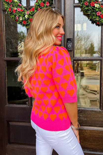 Vibrant Heart Short Sleeve Pullover Sweater Top