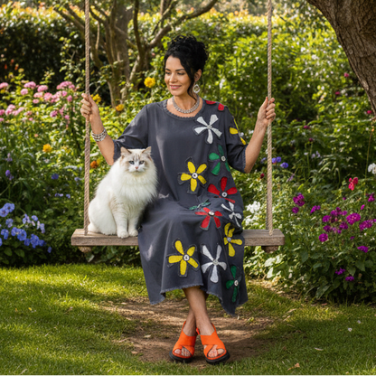 LINA Floral Motif Midi Dress