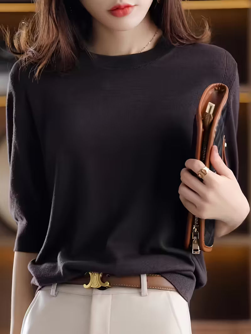 Seraphine Round Neck Short Sleeve Knit Tops