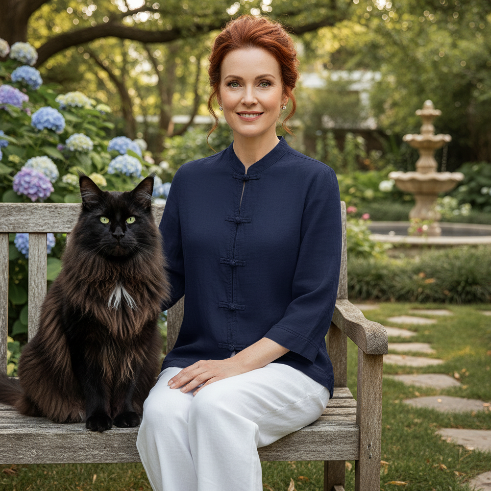 TADAMA Plus Size Mandarin Nehru Collar Top