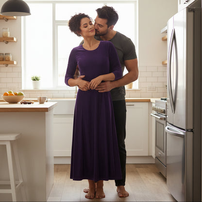 Velvet 3/4 Sleeve Midi Dress