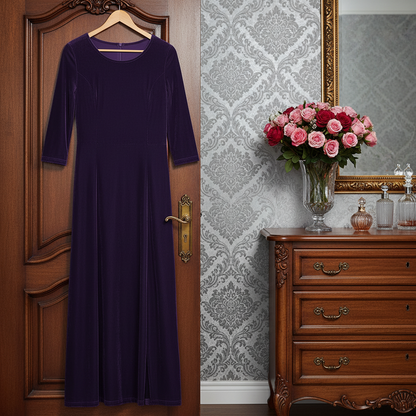 Velvet 3/4 Sleeve Midi Dress