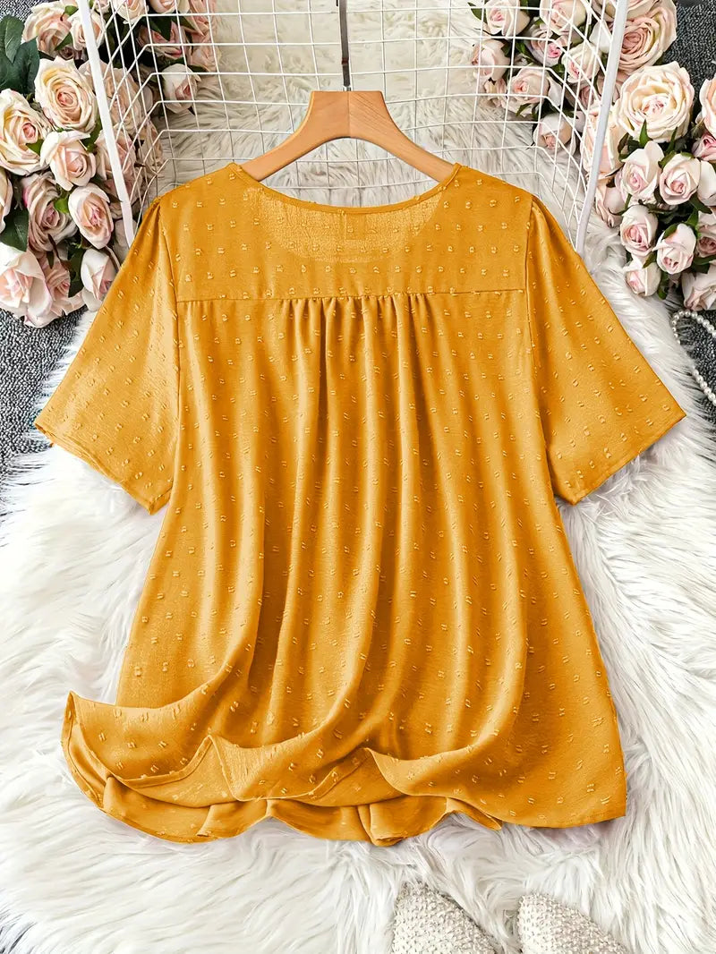 Polka Dot Textured Short Sleeved Blouse Top