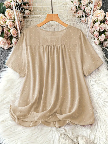 Polka Dot Textured Short Sleeved Blouse Top