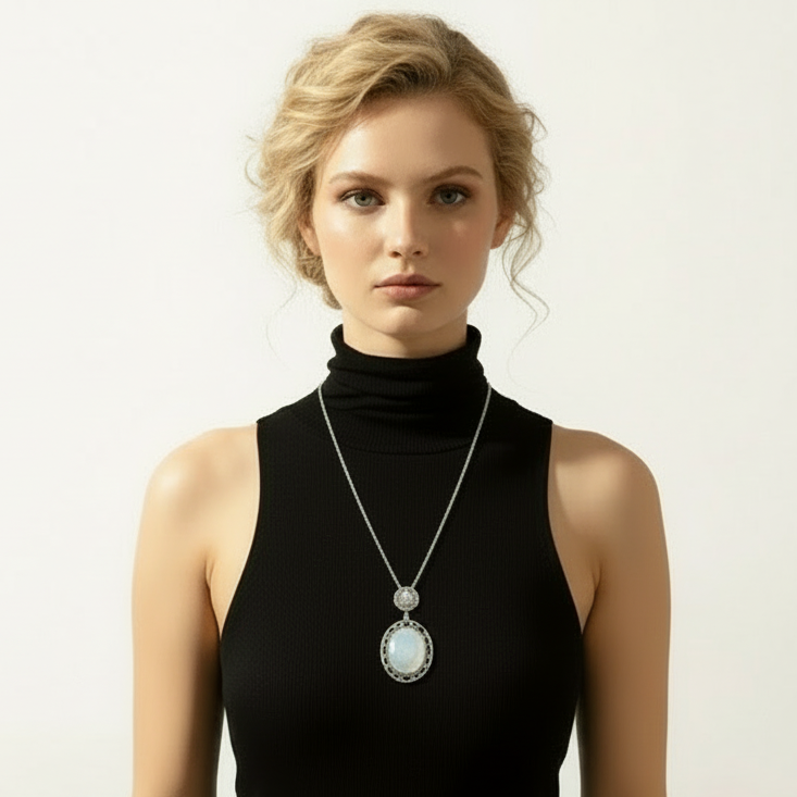 Vintage Long Oval Pendant Necklace