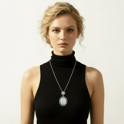 Vintage Long Oval Pendant Necklace