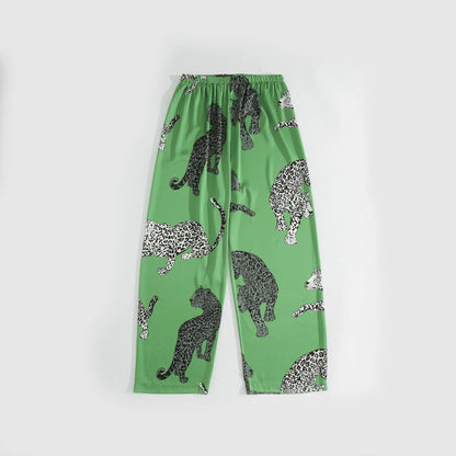 Green Leopard Silk Pajama Sleepwear Set