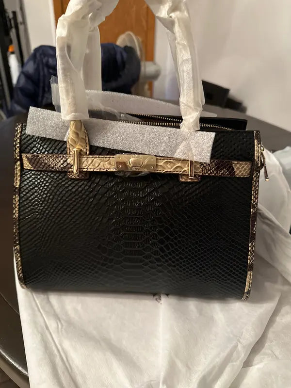 Birkin Inspired Genuine Leather Handbag - Dual Tone Snake Edition