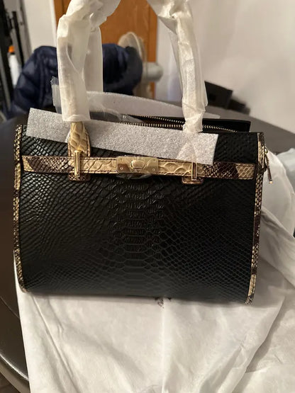 Birkin Inspired Genuine Leather Handbag - Dual Tone Snake Edition