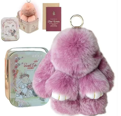 Sweet Life Bunny Lulu - Plush Rabbit Fur Key Ring and Tin