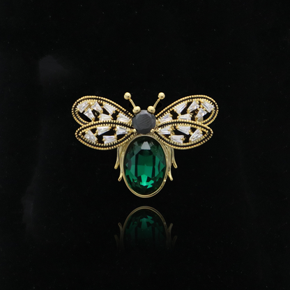 Antique Emerald Green Crystal Bee Brooch