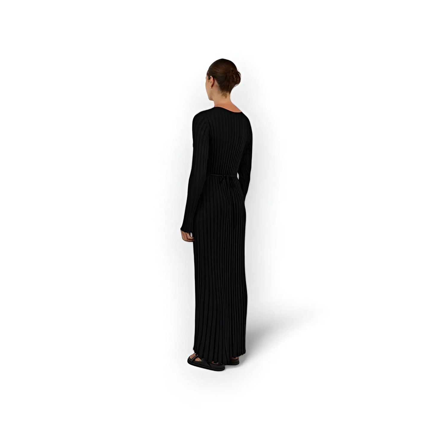 V Neck Long Sleeved Knit Maxi Dress