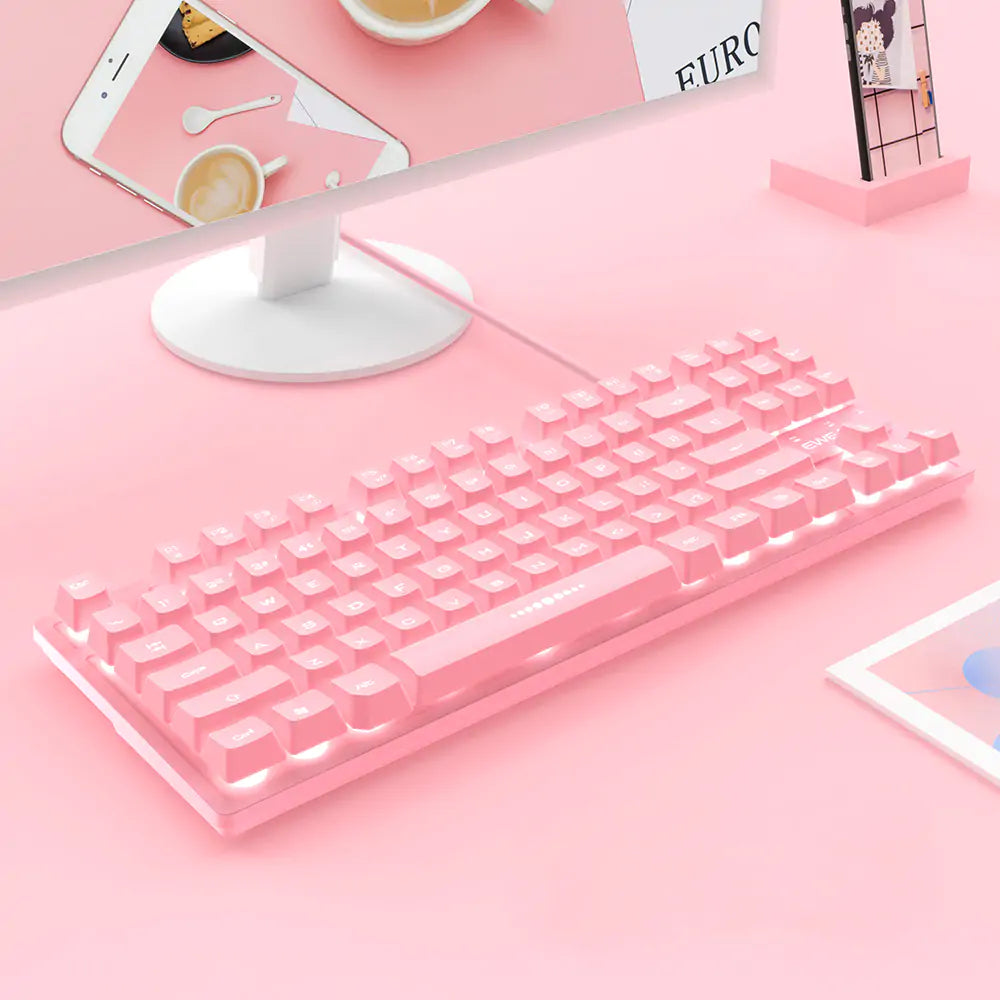 Pink Wired Keyboard and Mouse Set