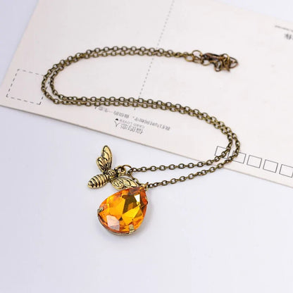 Vintage Amber & Bee Crystal Pendants