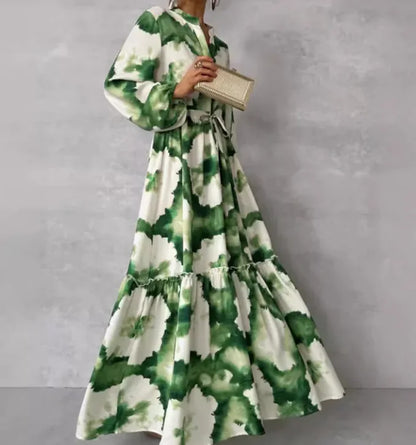 Matilda Boho Green Watercolor Maxi Dress