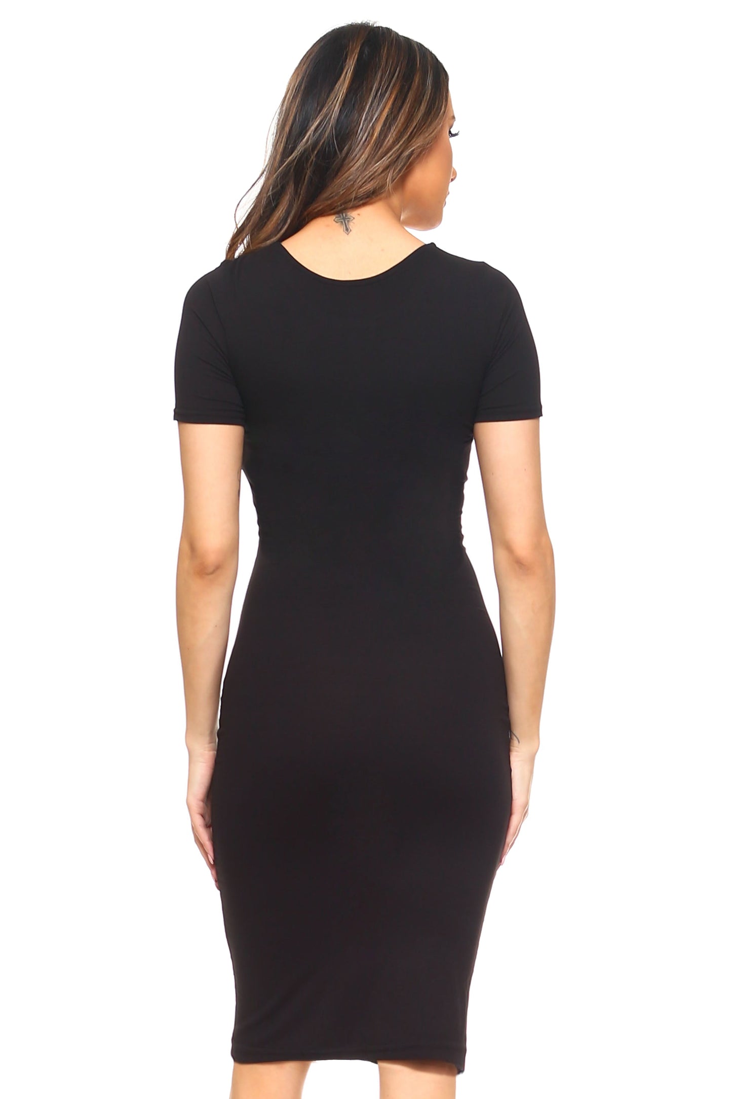 Short Sleeve Crew Neck Midi Bodycon Slip Dress