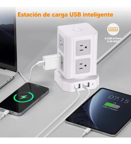 Surge Protector Power Strip Tower with 4 USB Ports