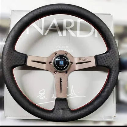 NARDI Universal Bronze Titanium Frame Black Leather Steering Wheel